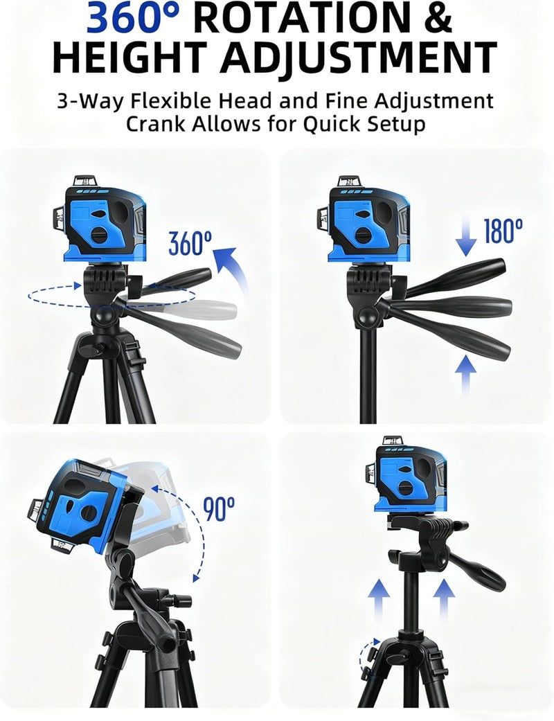 VulcanForge 17"-63" Aluminum Tripod for Laser Level, 1.5lb Lightweight, 3D Pan Tilt with Bubble Level, Quick Release Plate, Black - Image 4